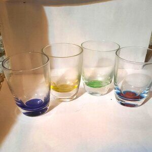 Set Of 4 Colorful Bottom Shot Glasses - Yellow Green Red & Blue